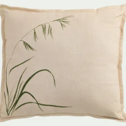 Coussin en coton à motif oyat finition surpiqure 45x45cm - beige