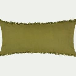 Coussin en coton finition franges 40x90cm - vert garrigue