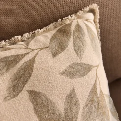 Coussin en coton motif végétal finition franges 40x60cm - vert