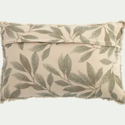Coussin en coton motif végétal finition franges 40x60cm - vert