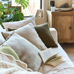 Coussin en lin et coton finition liseré 45x45cm - beige