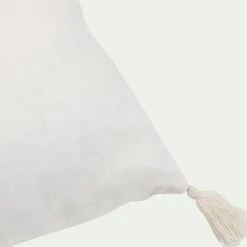 Coussin en lin finition pompons 30x80cm - blanc ventoux
