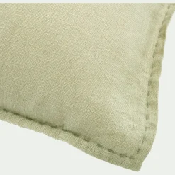 Coussin en lin lavé finition surpiqure 45x45cm - vert olivier