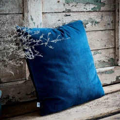 Coussin en velours de coton - bleu figuerolles 45x45cm