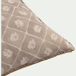 Coussin finition croquet en coton 30x50cm - beige ficelle