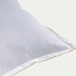 Coussin finition croquet en lin et coton 45x45cm - blanc