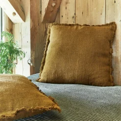 Coussin frangé en lin 45x45cm - brun alep