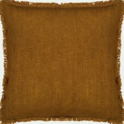 Coussin frangé en lin 45x45cm - brun alep
