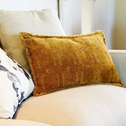 Coussin frangé en velours 30x50cm - brun alep