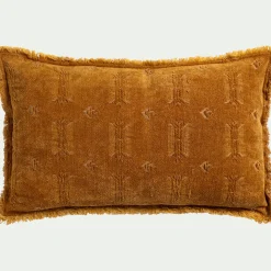 Coussin frangé en velours 30x50cm - brun alep