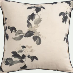 Coussin motif floral en lin et coton 45x45cm - blanc