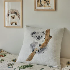 Coussin motif koala en coton 45x45cm - gris
