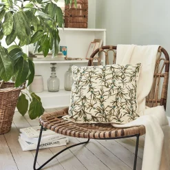 Coussin motif romarin en coton 45x45cm - blanc