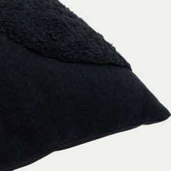 Coussin motifs laineux en coton 45x45cm - noir