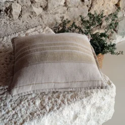 Coussin rayé en lin 45x45cm - jaune
