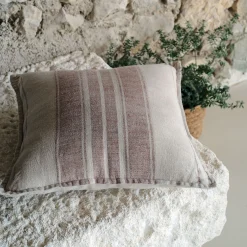 Coussin rayé en lin 45x45cm - rouge