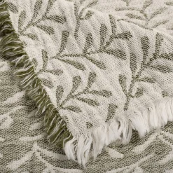 Couvre lit en coton motif feuilles finition franges 230x250cm - vert