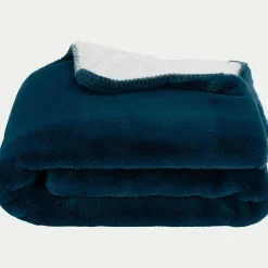 Couvre lit imitation fourrure- bleu figuerolles 180x220cm