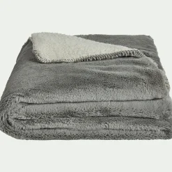 Couvre lit imitation fourrure 180x220cm - gris restanque