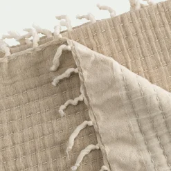 Couvre-lit en coton frangé 230x250cm - beige