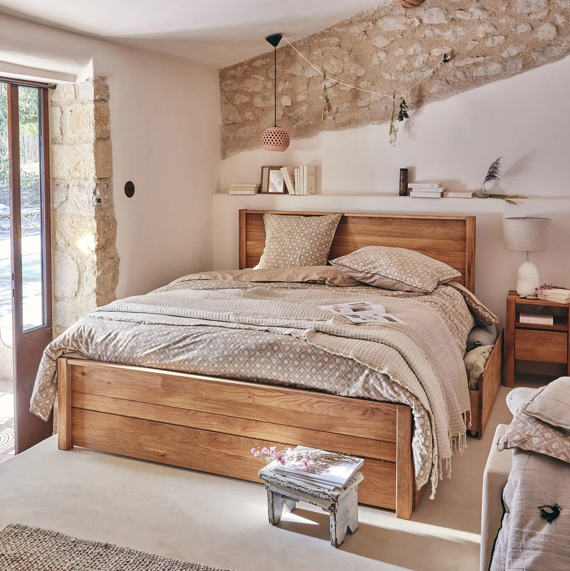 Couvre-lit en coton frangé 230x250cm - beige