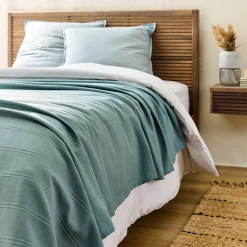 Couvre-lit tissé en coton 180x230cm - bleu calaluna