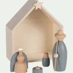 Crèche de Noël en bois H20cm - gris