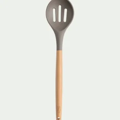 Cuillère ajourée en bois et silicone - brun terre ombre