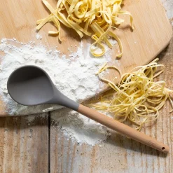 Cuillère en bois et silicone - brun terre ombre