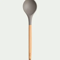 Cuillère en bois et silicone - brun terre ombre