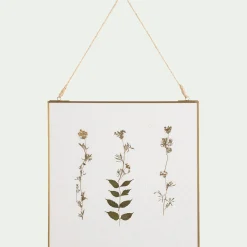 Décoration murale carrée avec fleurs séchés en verre - doré