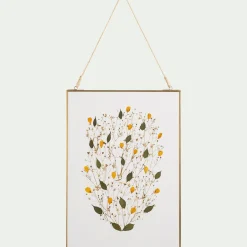 Décoration murale rectangulaire avec fleurs séchés en verre - doré