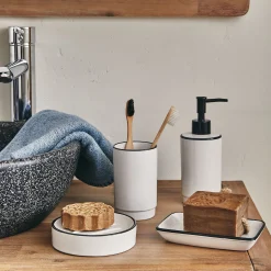 Distributeur à savon en grès - blanc H18,50cm