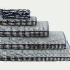 Drap de douche bouclette jacquard en coton - bleu 70x140cm