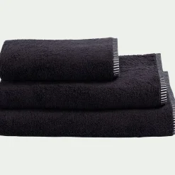 Drap de douche brodé en coton - noir 70x140cm