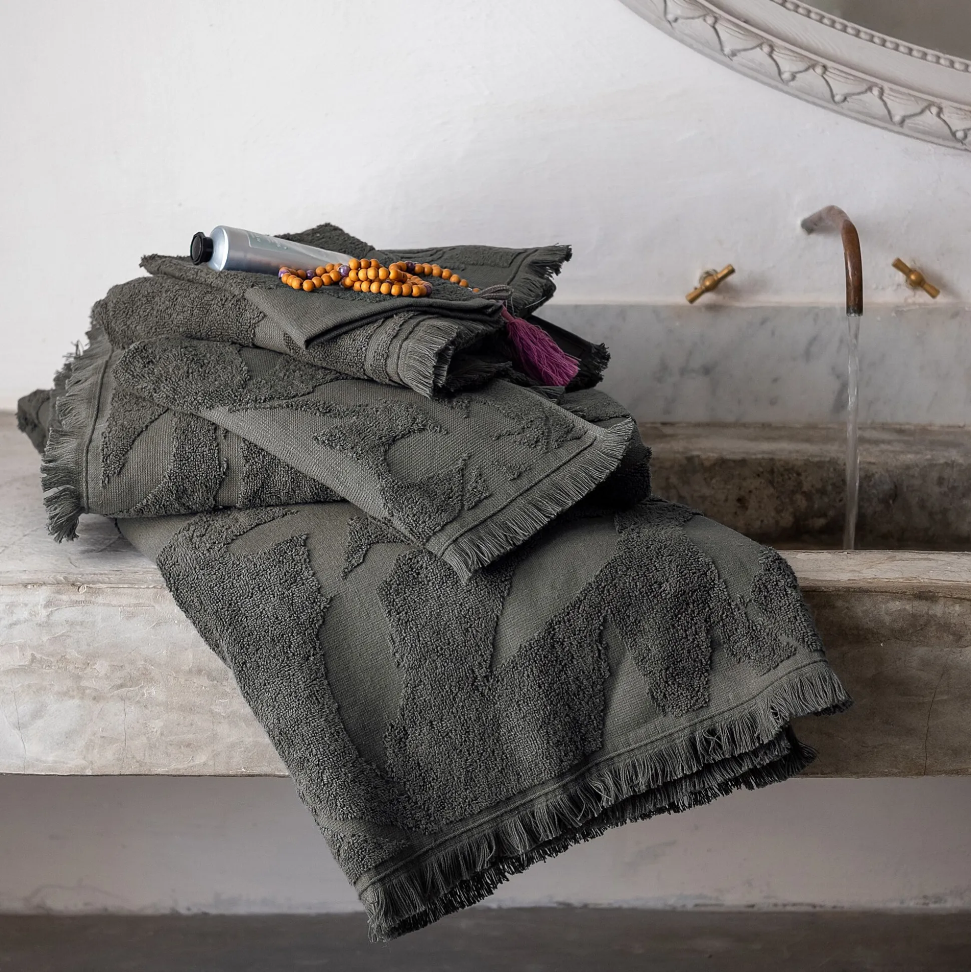 Drap de douche en coton - vert cèdre 70x140cm