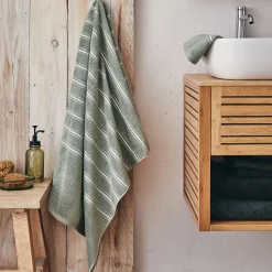 Drap de douche en coton - vert olivier 70x140cm