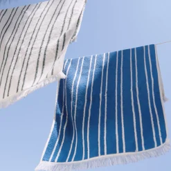 Drap de douche en coton à rayures 70x140cm - bleu