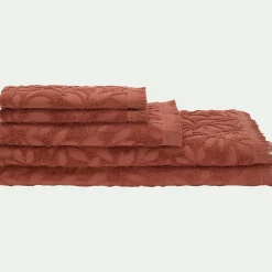 Drap de douche en coton motif floral 70x140cm - rouge terracotta