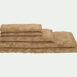 Drap de douche en coton motif floral 70x140cm - beige sable