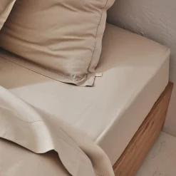 Drap housse en coton bio 90x200cm b30cm - beige alpilles