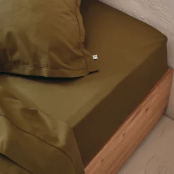 Drap housse en coton bio 140x200cm b30cm - vert mousse