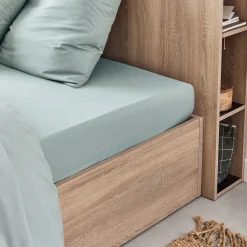 Drap housse en coton 140x200cm B25cm - bleu calaluna