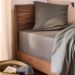 Drap housse en coton 160x200cm B40cm - vert cèdre