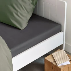 Drap housse en coton 90x200cm b25cm - gris ardoise