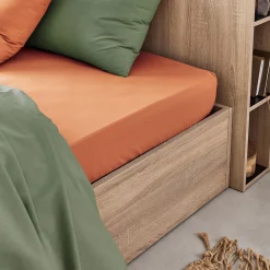 Drap housse en coton 90x200cm b25cm - brun rustrel