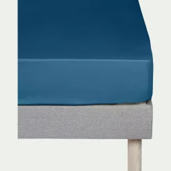 Drap housse en coton 160x200cm B25cm - bleu figuerolles