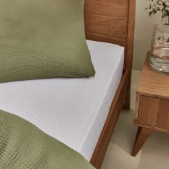 Drap housse en double gaze de coton 140x200cm b30cm - blanc