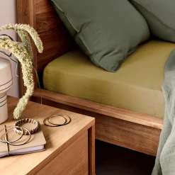 Drap housse en lin lavé 140x200cm B28cm - jaune alep