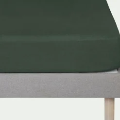 Drap housse en lin lavé 140x200cm B28cm - vert cèdre